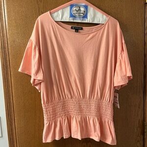 INC International Concepts Peach Flutter Sleeve Smocked Blouse